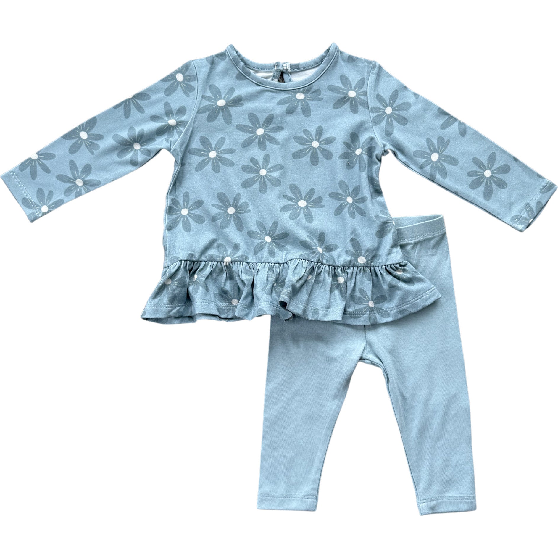 Long Sleeve Peplum Set Daisy in Ski Blue