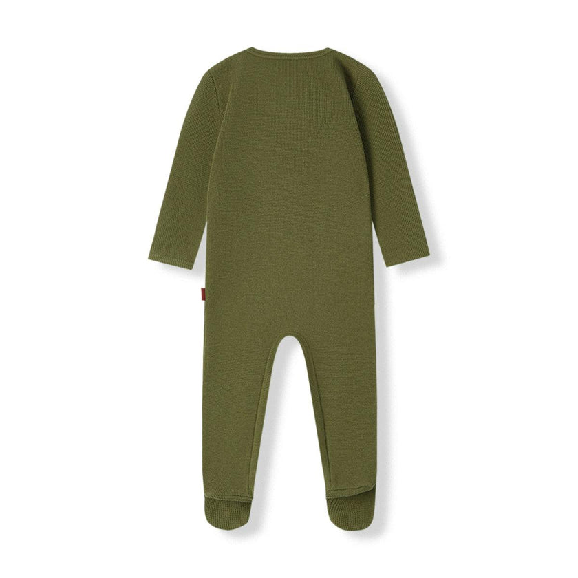 Olive Waffle Zipper Footed Romper