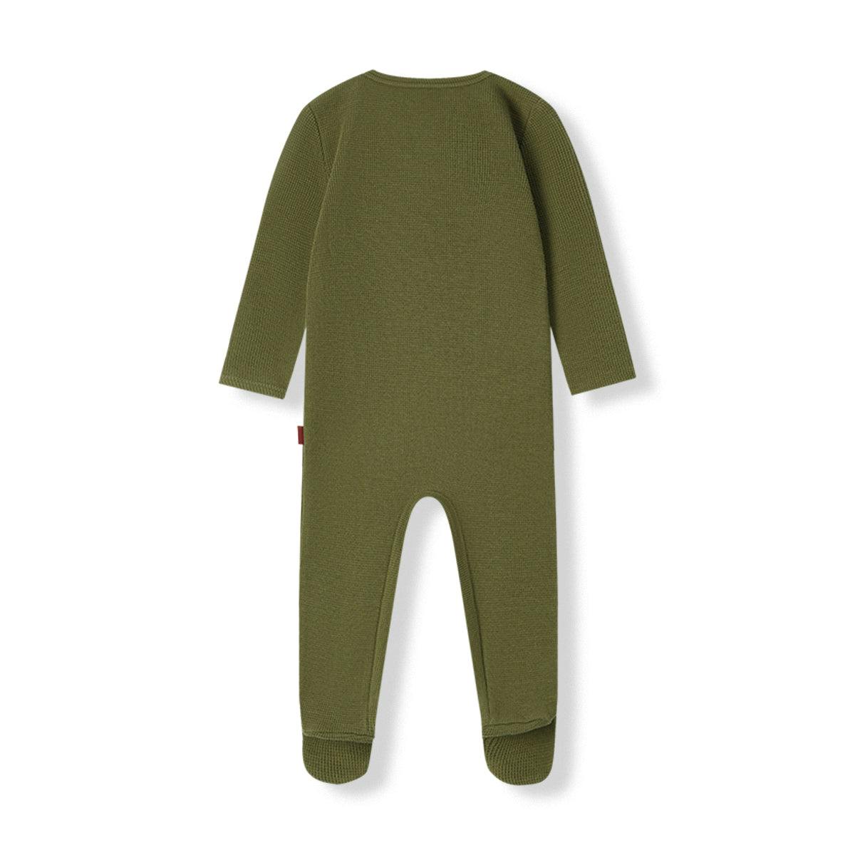 Olive Waffle Zipper Footed Romper