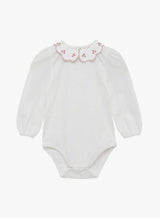 Baby Long-Sleeved Petal Floral Bodysuit in White/Pink