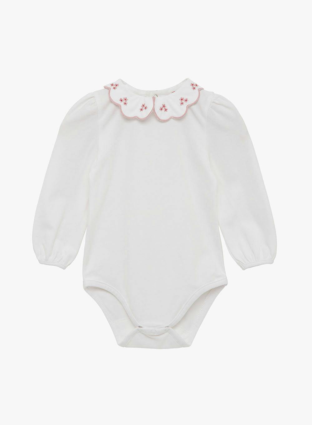 Baby Long-Sleeved Petal Floral Bodysuit in White/Pink