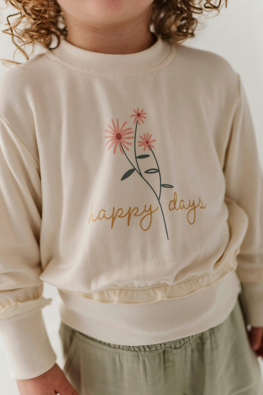Girls Ruffle Hem Sweatshirt in Happy Days