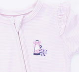 Cheer Pink Micro Stripe - 2 Way Ruffle Sleeve Zipper Footie