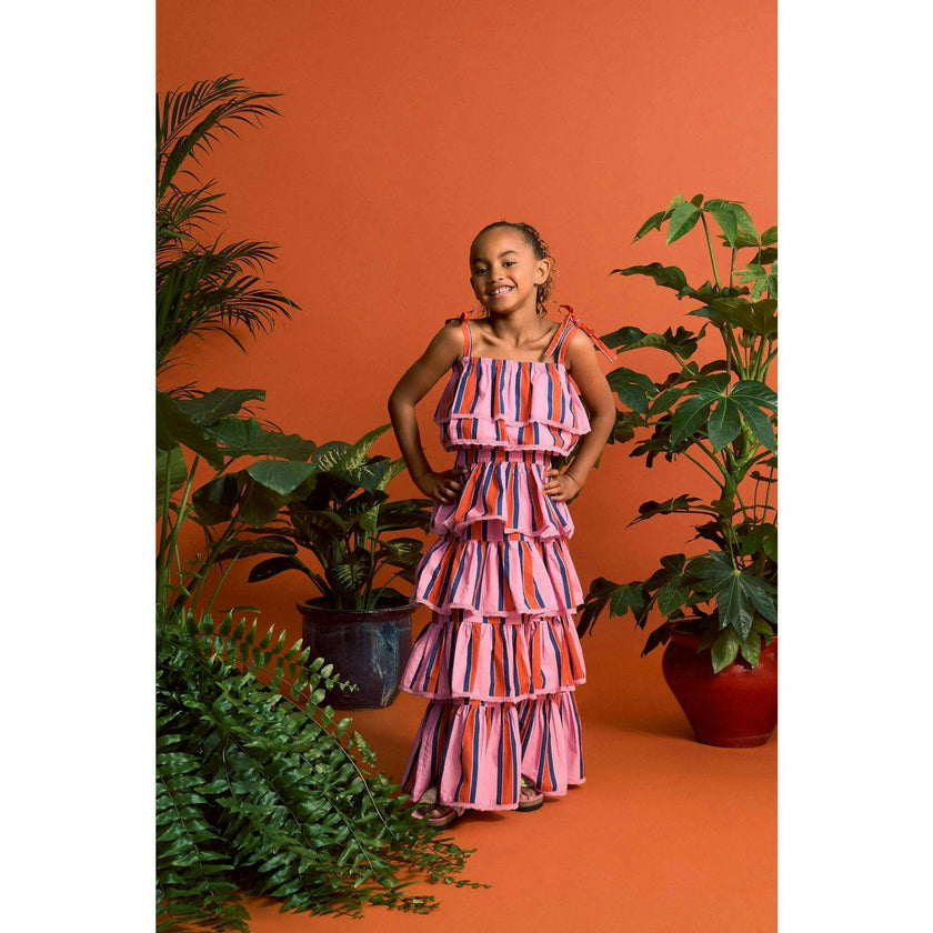 TROPIC RUFFLES STRIPES SKIRT PINK