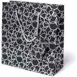 Set of Six Recycled Cotton Gift Bags Tag Black Circles Design