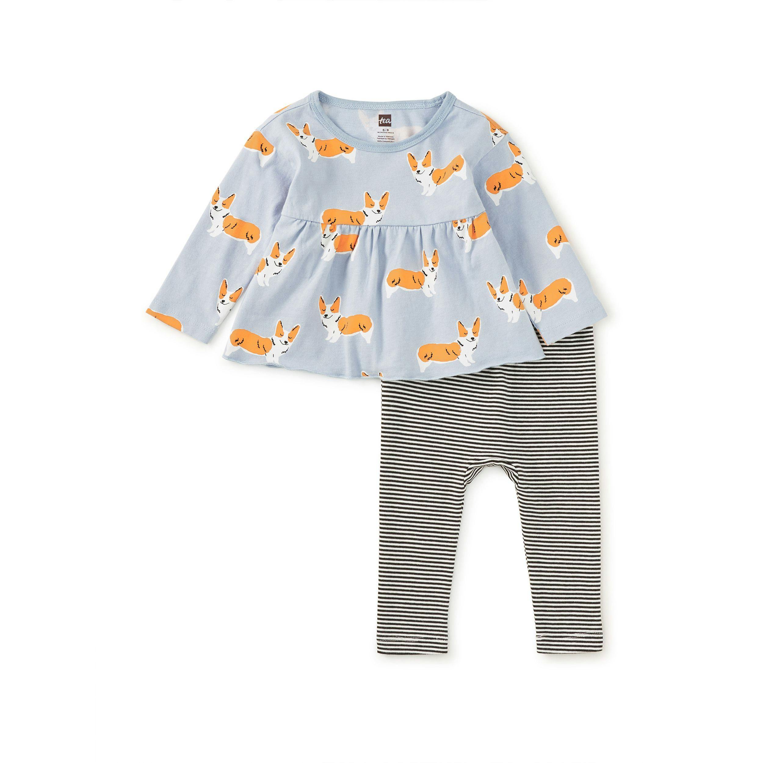 Peplum Two Piece Baby Set, Cutie Corgis