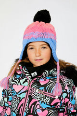 Winter Peruvian Knit Hat With Pompom Blue And Pink Gradient