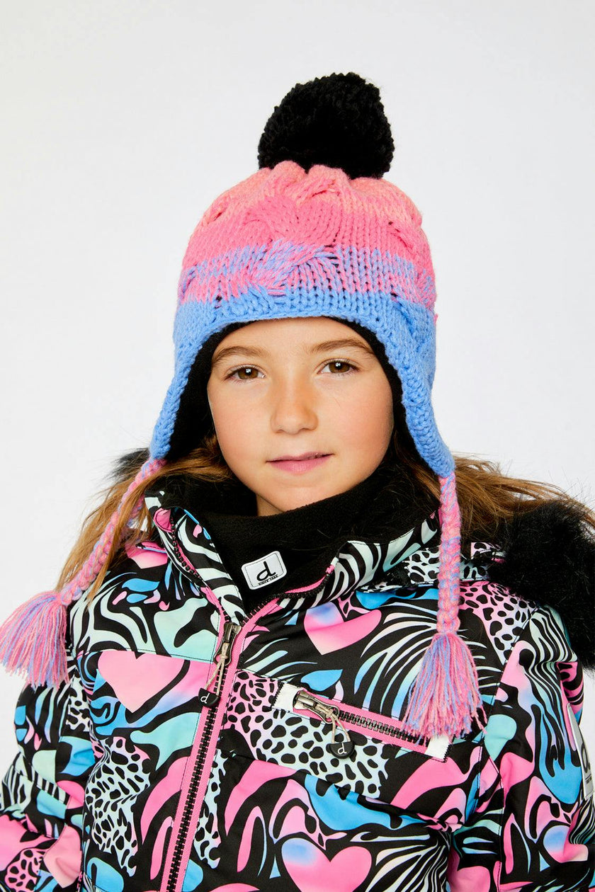 Winter Peruvian Knit Hat With Pompom Blue And Pink Gradient