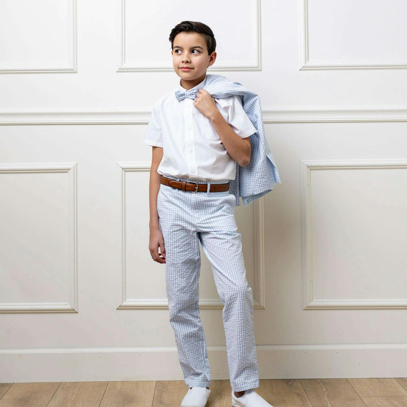 Organic Seersucker Suit Pant, Blue