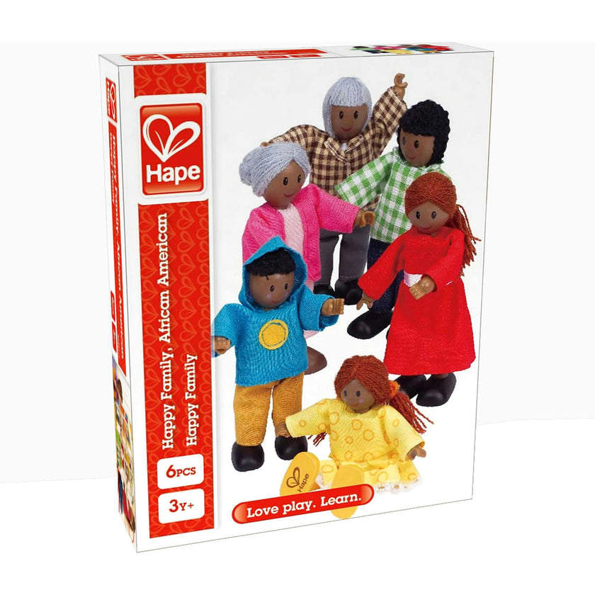 African American Happy Family Dollhouse Set W/ 6 Dolls