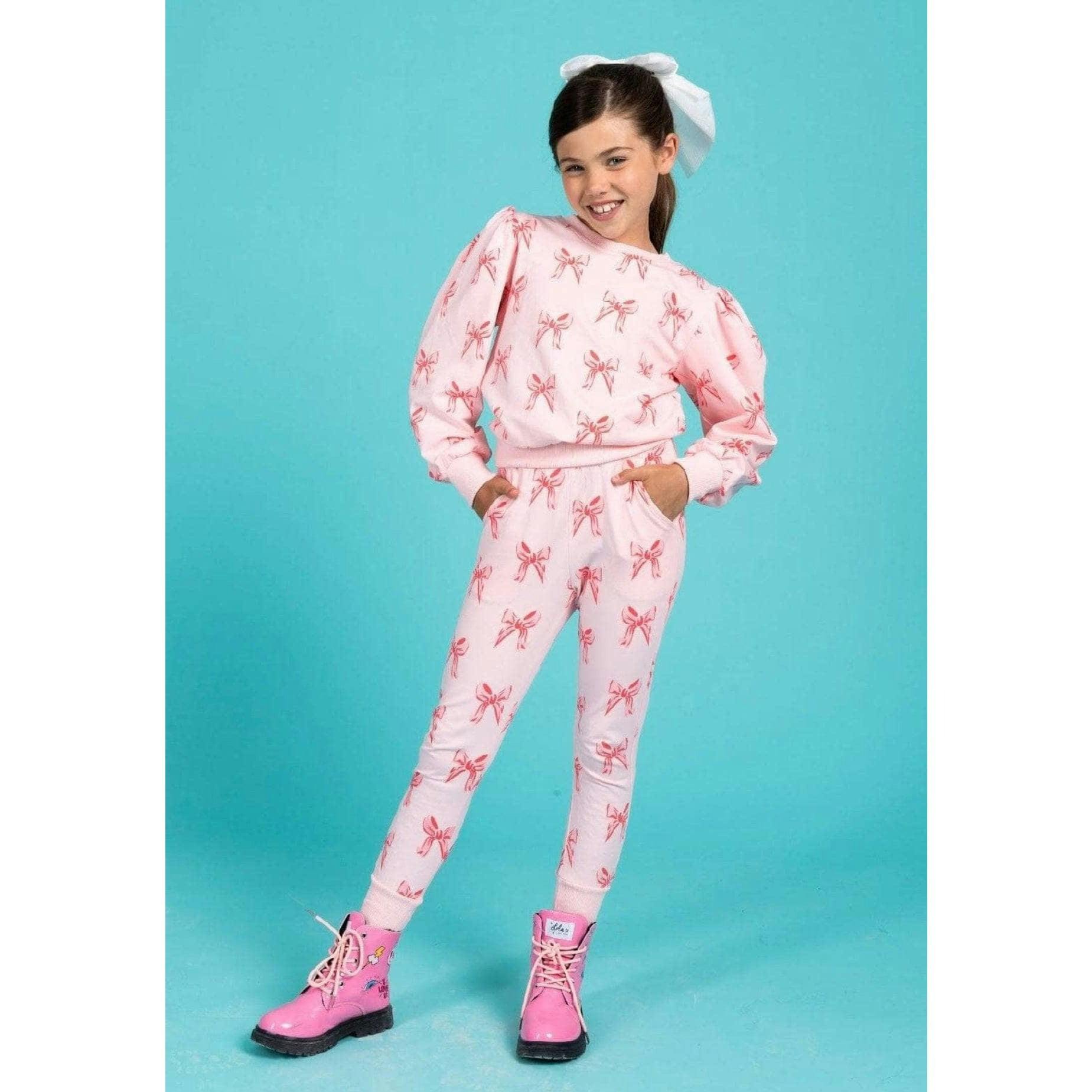 Ribbon Puff Sleeve Set Pink