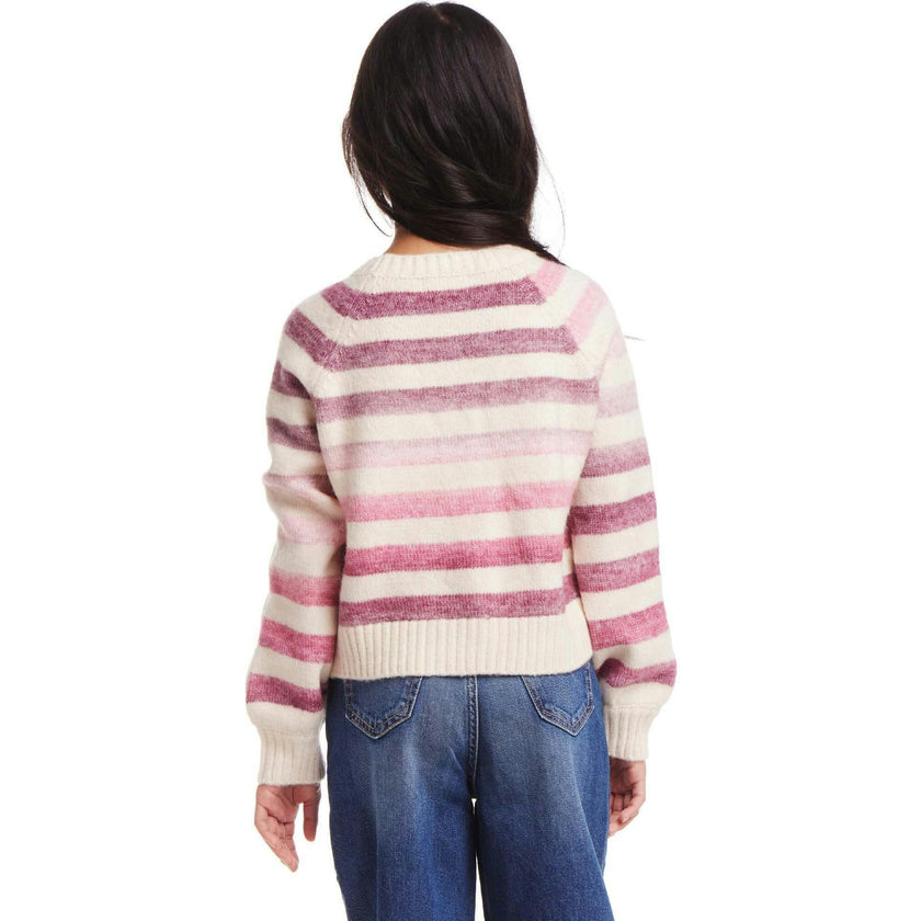 Kids Oatmeal/Purple Ombre Stripe Cardigan