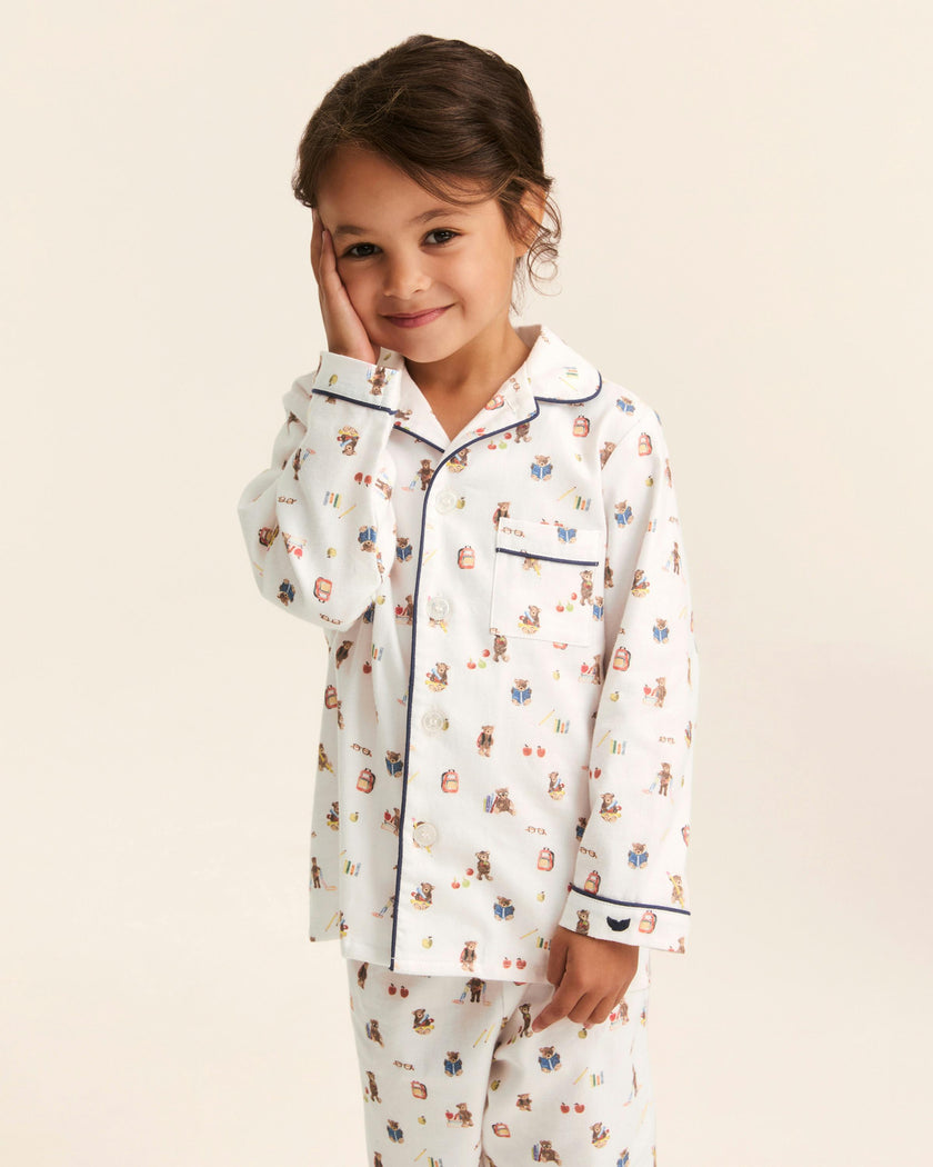 Kid's Twill Pajama Set in Teddy Goes To School