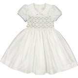 Bagatelle White/Blue Silk Handmade Smocked Dress