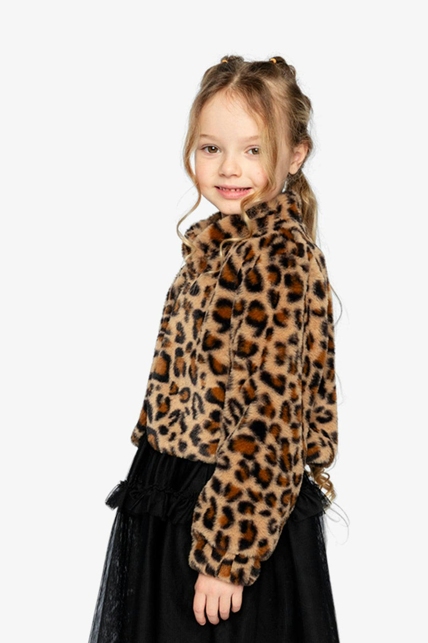 Faux Fur Jacket Brown Leopard Print