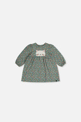 Baby Organic Cotton Printed Dress Green Floral Print