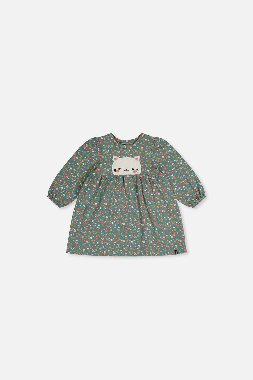 Baby Organic Cotton Printed Dress Green Floral Print
