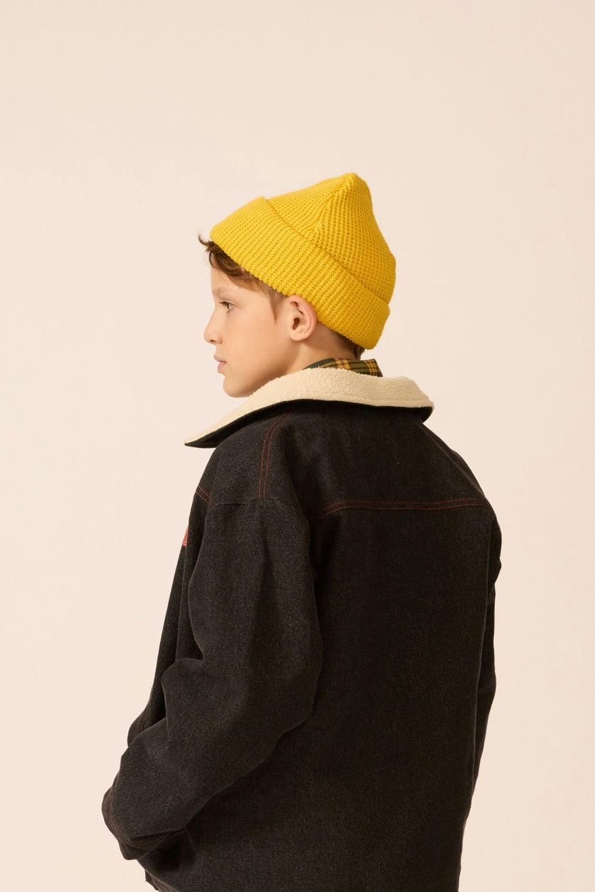 Organic Waffle Knit Beanie in Brass Yellow