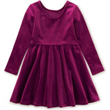Velour Boat Neck Long Sleeve Ballet Skirt Dress, Red