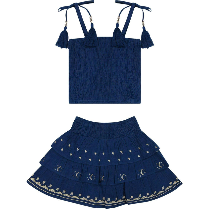 Louisa Top and Skirt Set Galaxy Embroidery, Blue