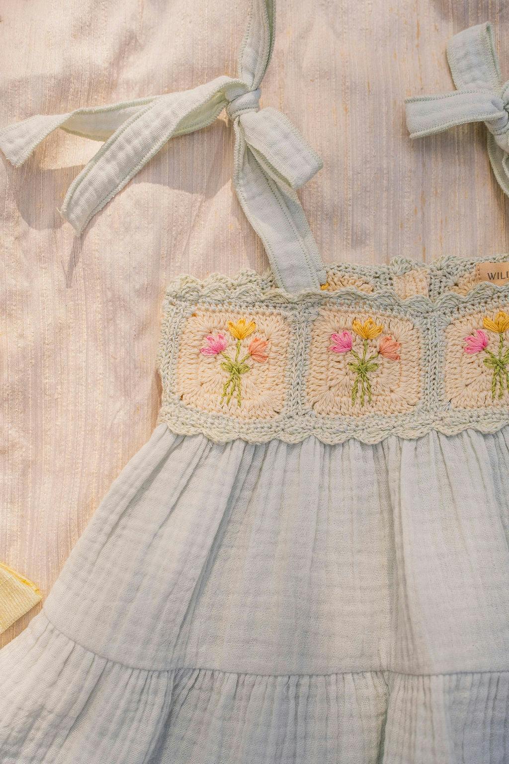 Crochet Dress in Blue Bouquet