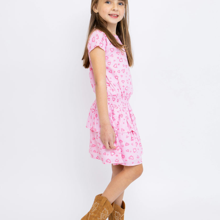 Leopard Hearts Tween Smock Waist Dress