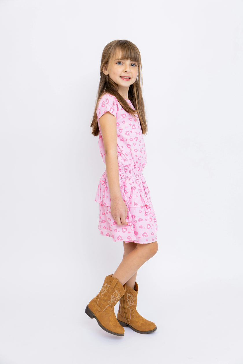 Leopard Hearts Tween Smock Waist Dress