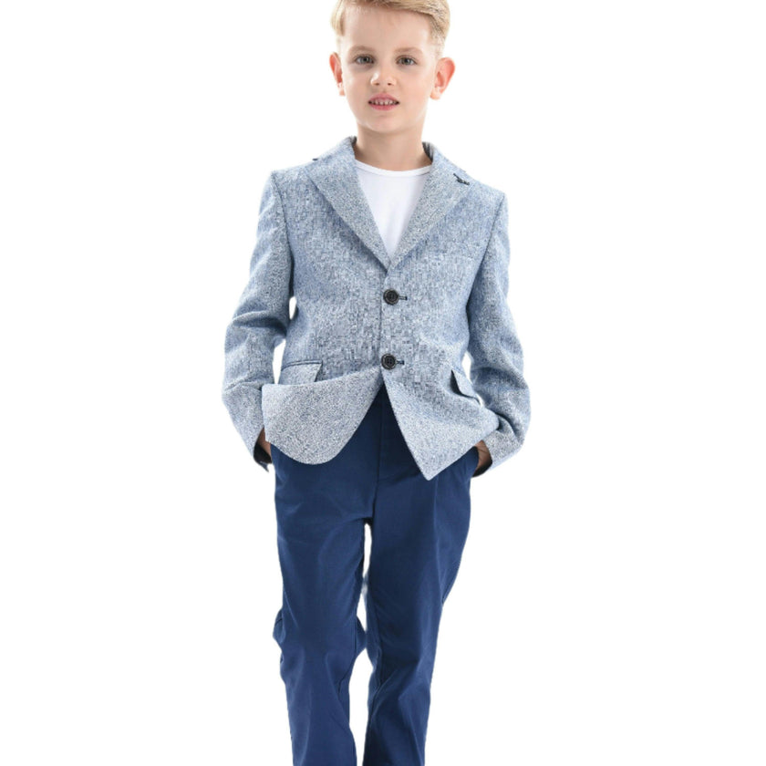Blue Tweed Peak Lapel Blazer