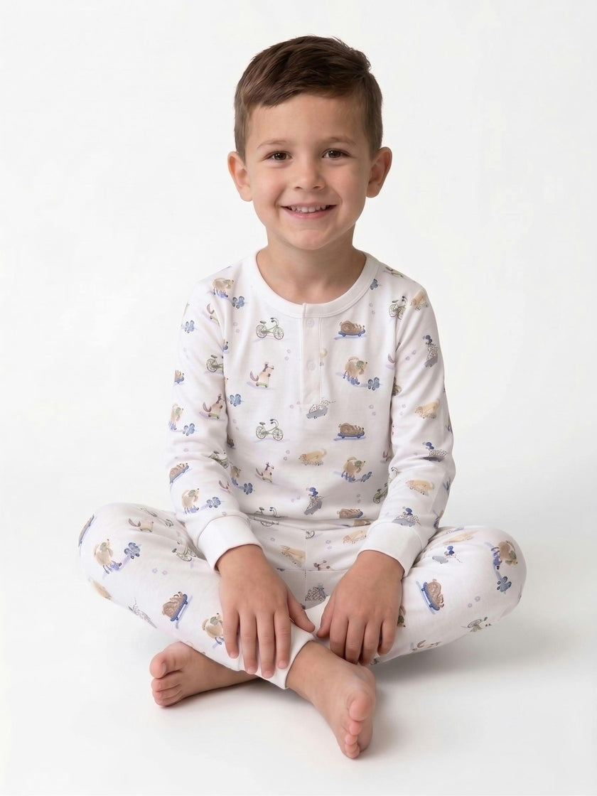 Roller Pups Boy Pima Cotton Kids Long Pajama Set