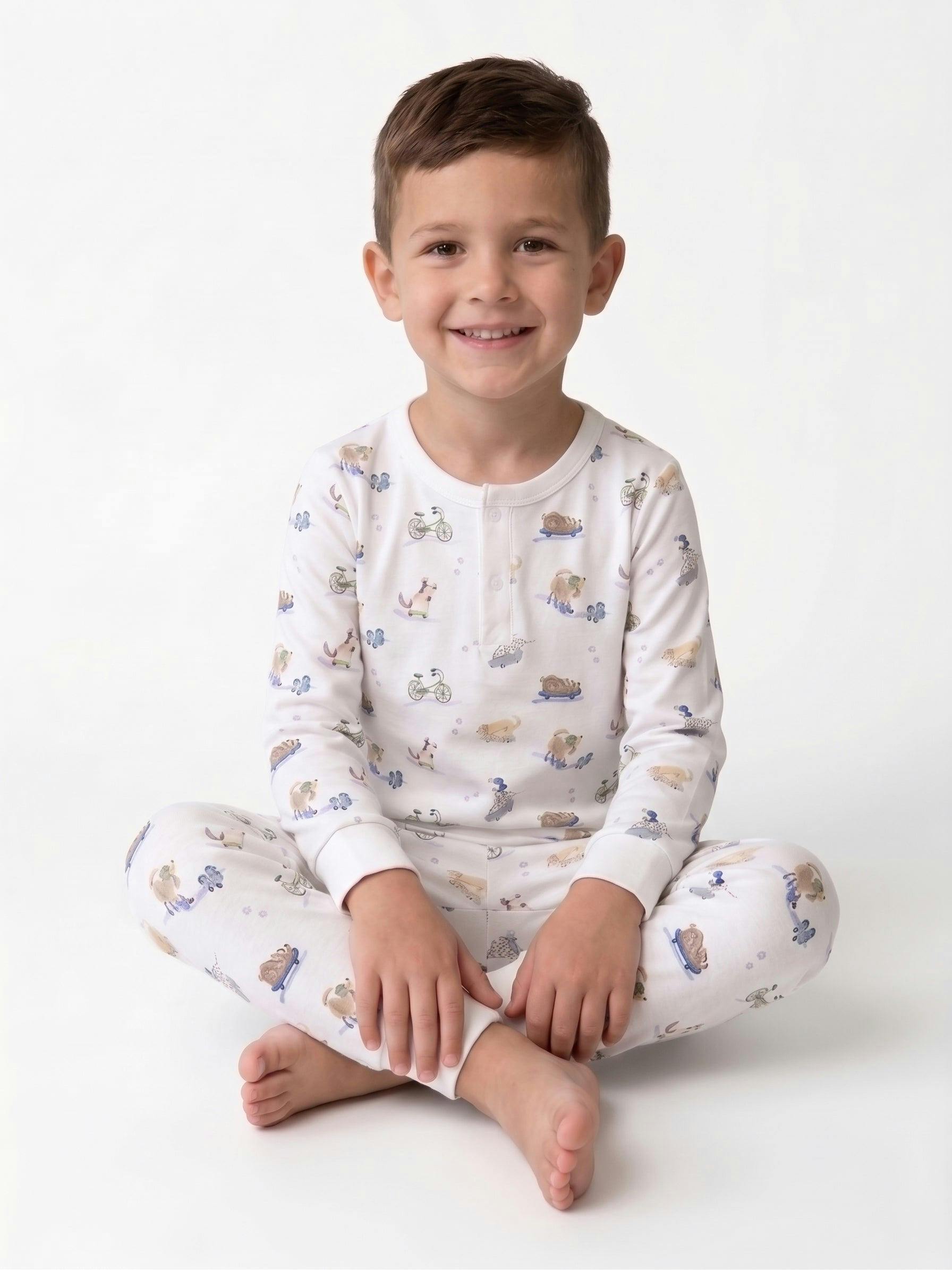 Roller Pups Boy Pima Cotton Kids Long Pajama Set