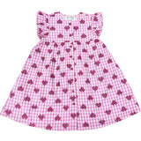 Pink Gingham Hearts Embroidery Girls Sunday Dress