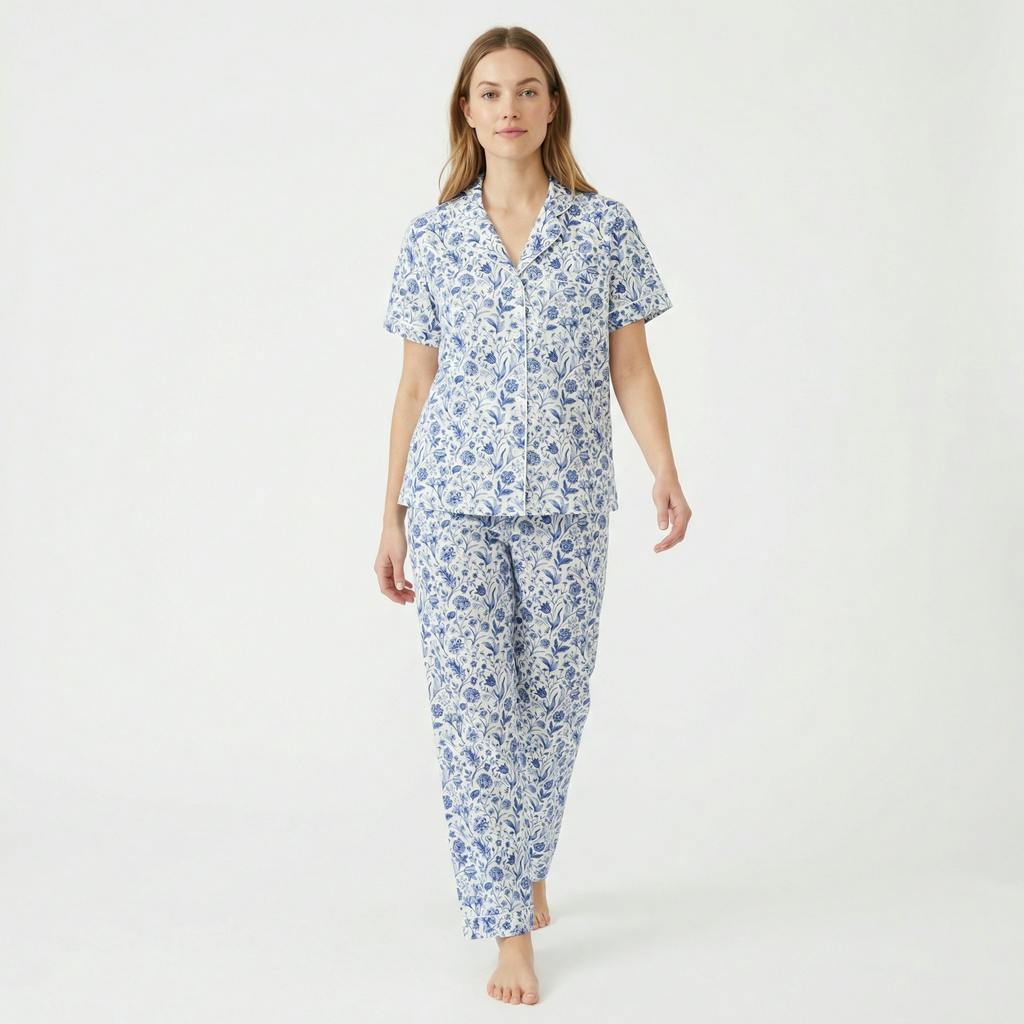 Porcelain Vine Short Sleeve & Pants Bamboo Women's Pajama Set