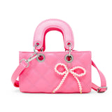Quilted Rectangle Bow Charm Handbag