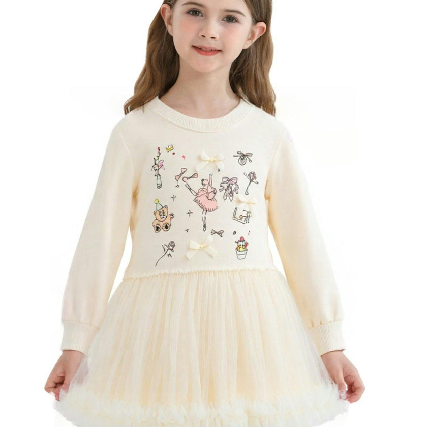 Beige Ballet Ruffle Bow Dress
