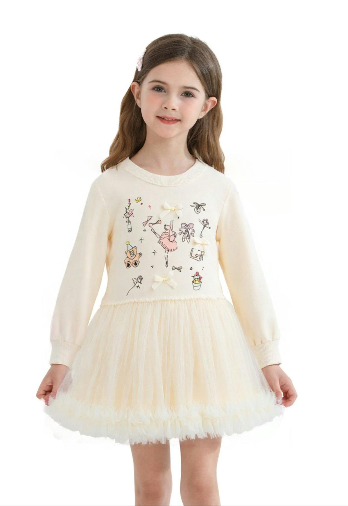 Beige Ballet Ruffle Bow Dress