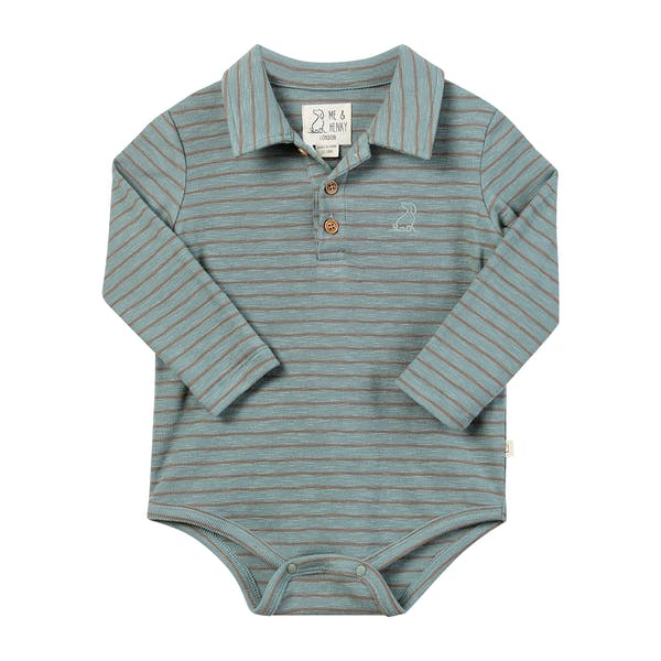 SEYMOUR China/Beige Striped Polo Onesie
