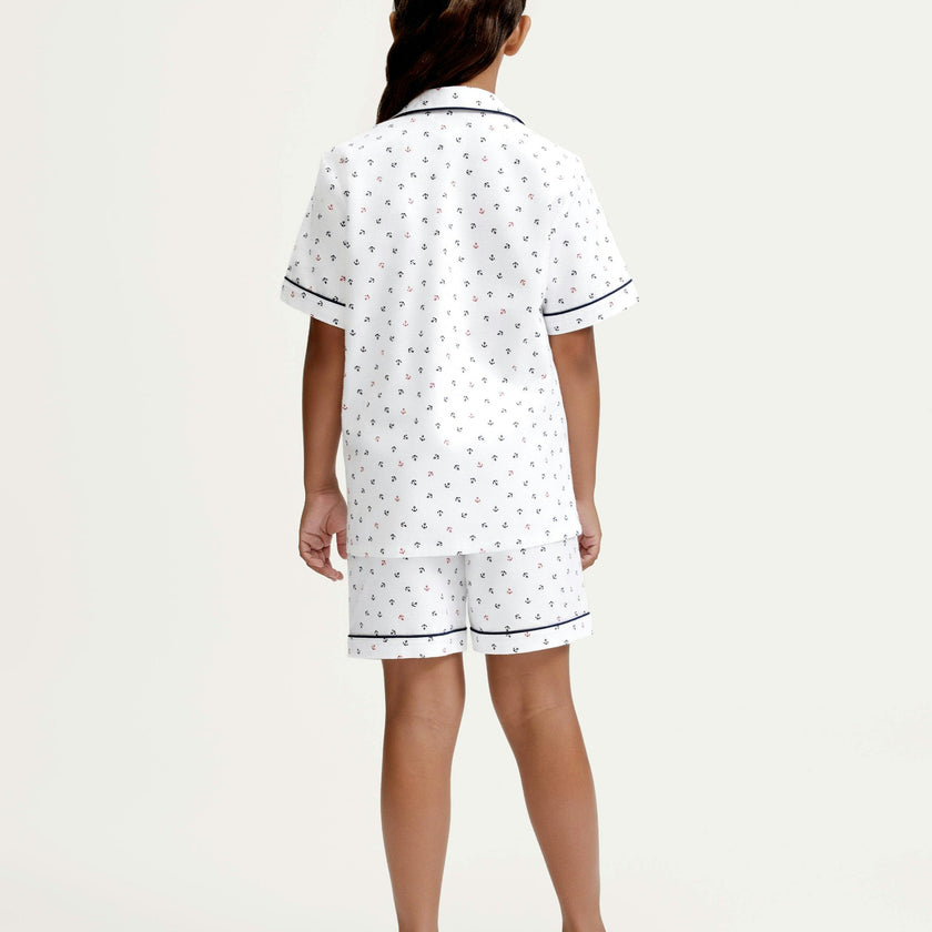 Kid's Twill Pajama Short Set in Anchors Away White