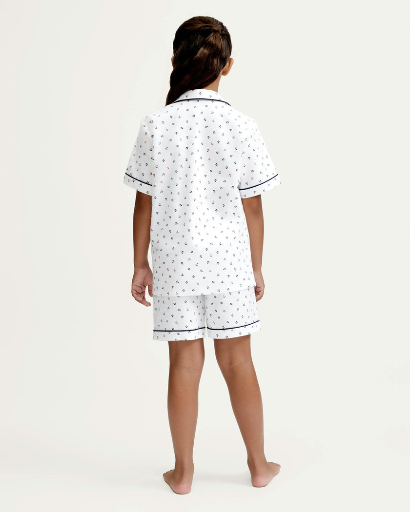Kid's Twill Pajama Short Set in Anchors Away White