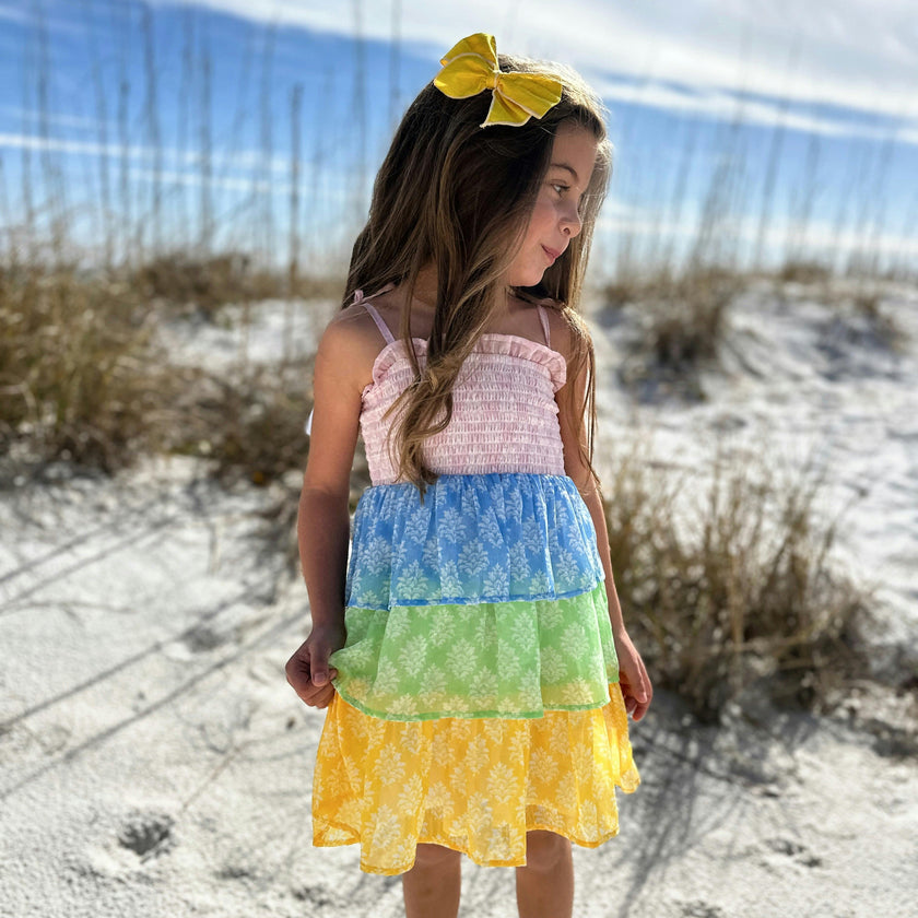 Smock Bodice Tiered Dress Block Print
