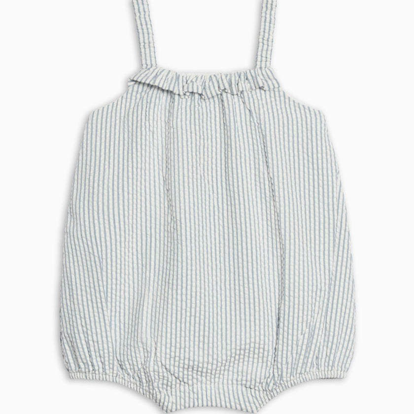Rosalie Seersucker Ruffle Bubble Romper - Shore Stripe / Sea