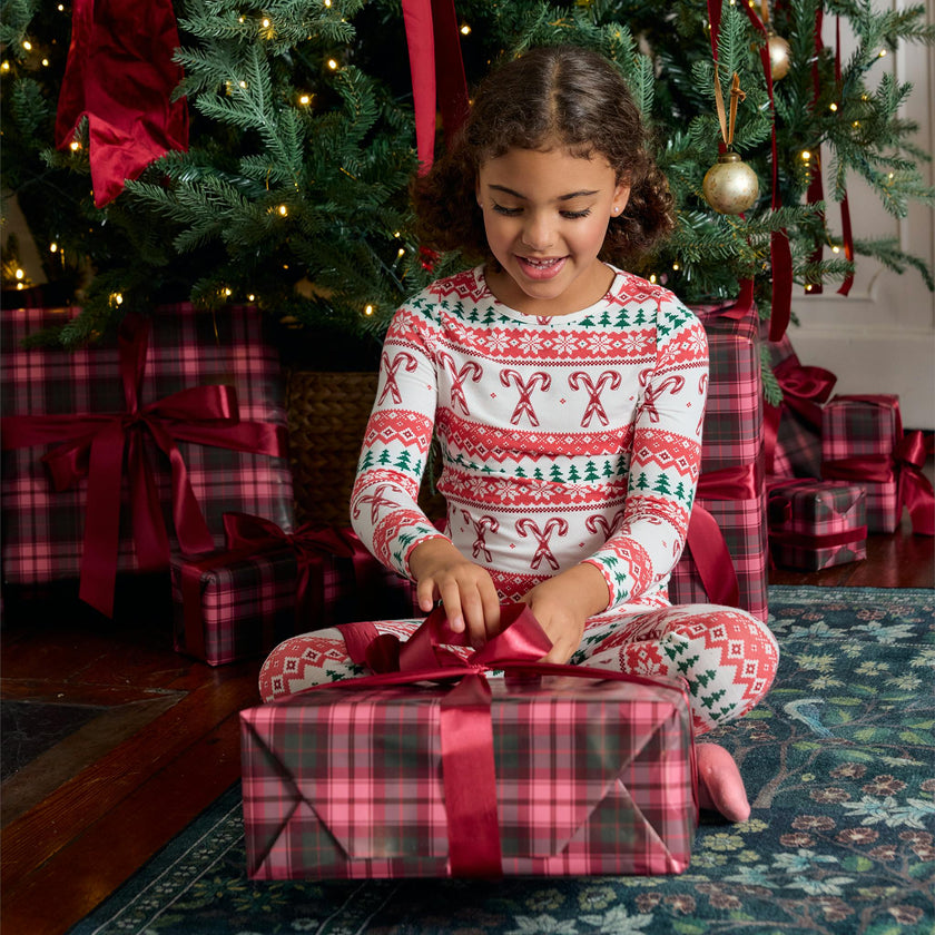 Kids Bamboo PJ Set - Candy Cane Fair Isle