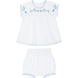 baby girls white embroidered top and bloomer set