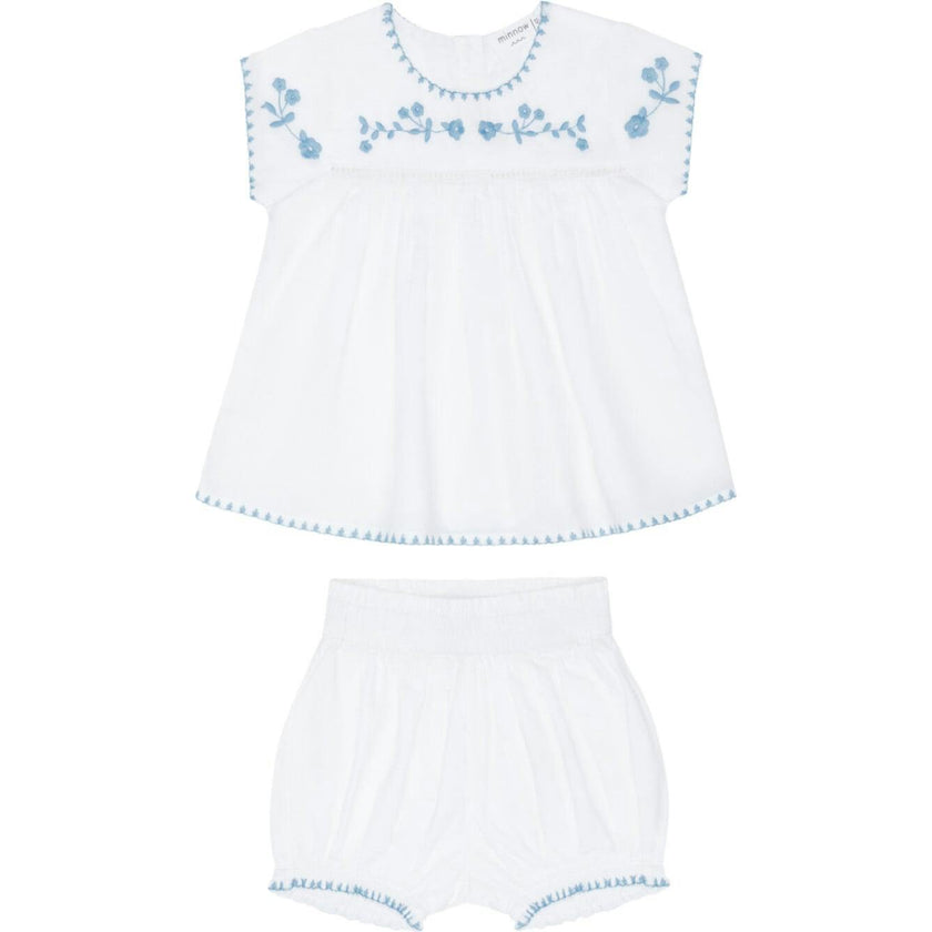 baby girls white embroidered top and bloomer set
