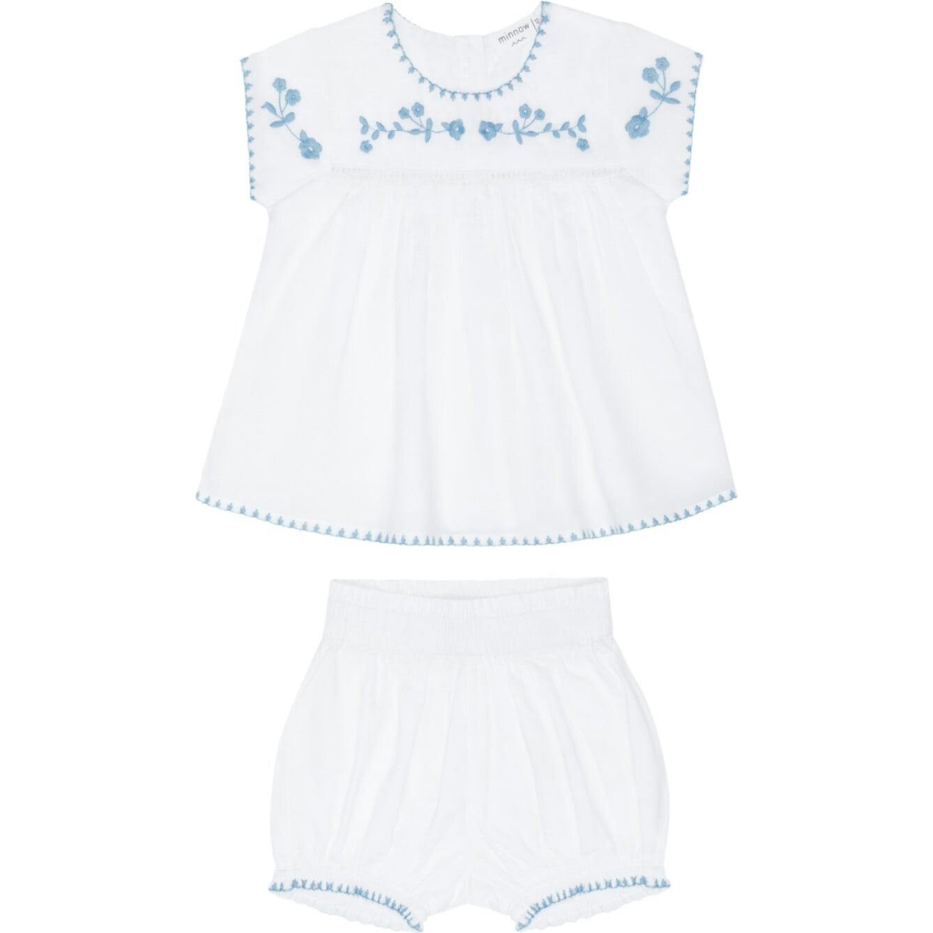 baby girls white embroidered top and bloomer set