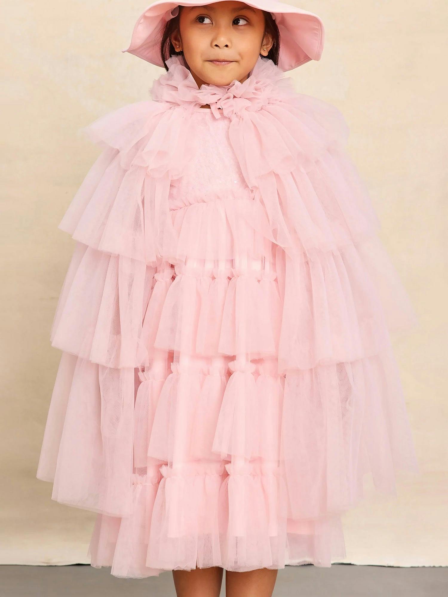 Pink Ruffle Cape For Girls