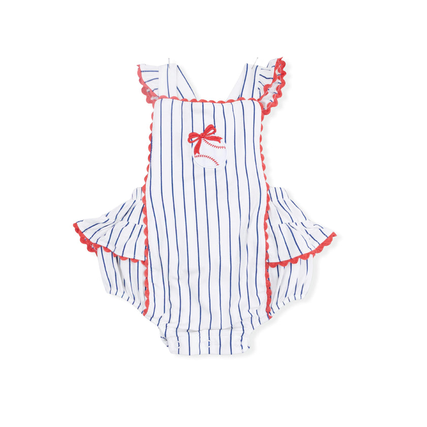 Baseball Stripe - Ric Rac Ruffle Sunsuit