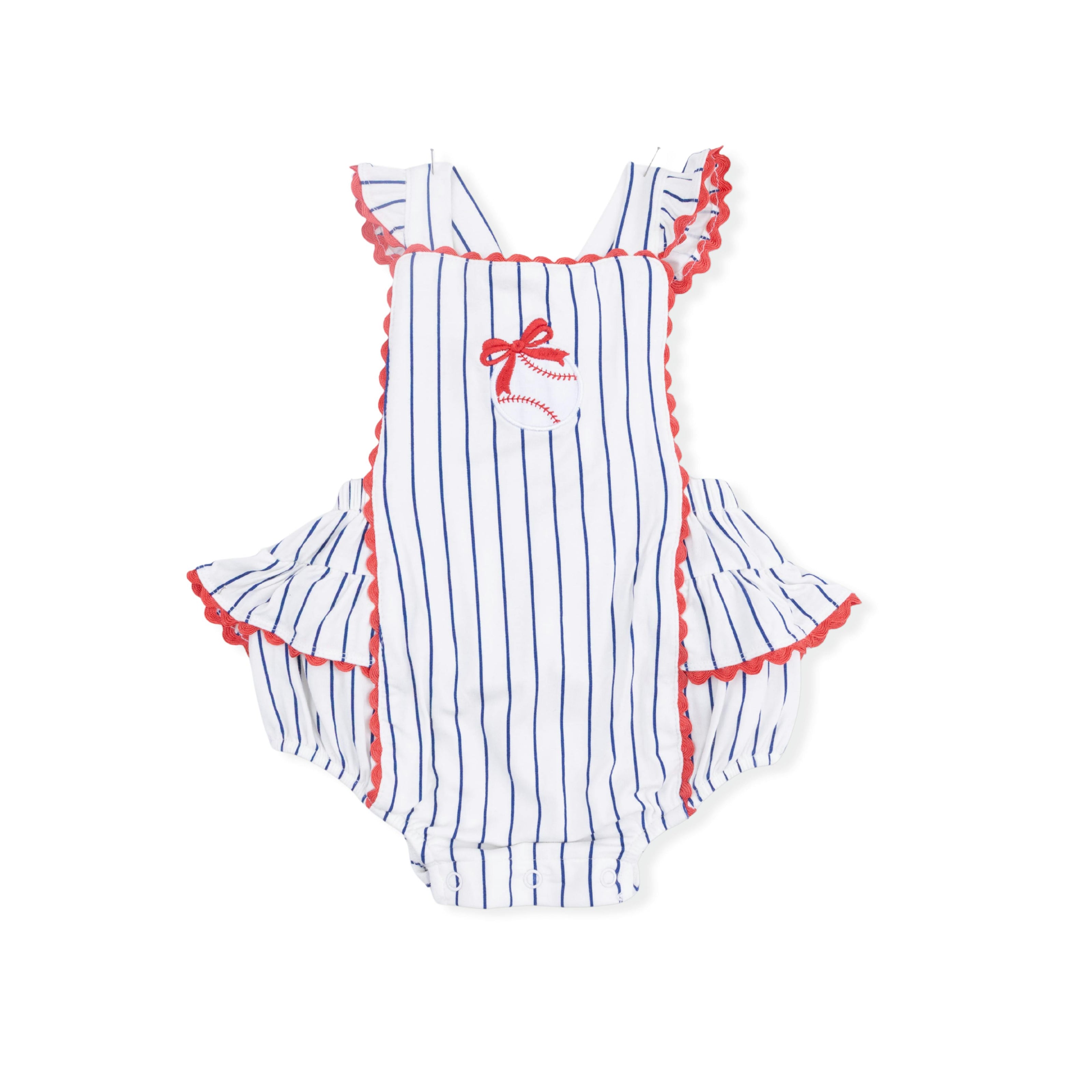 Baseball Stripe - Ric Rac Ruffle Sunsuit