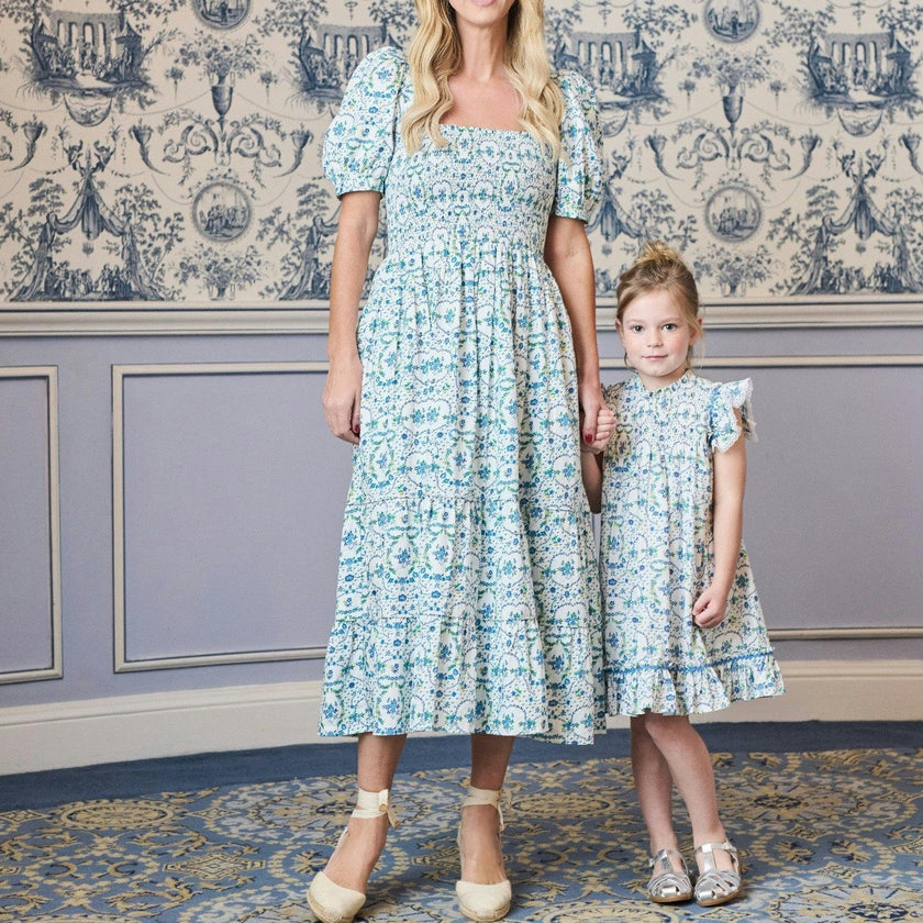 Nicky Hilton x La Coqueta Blue Bow Floral Lily-Grace Girl Empire Dress