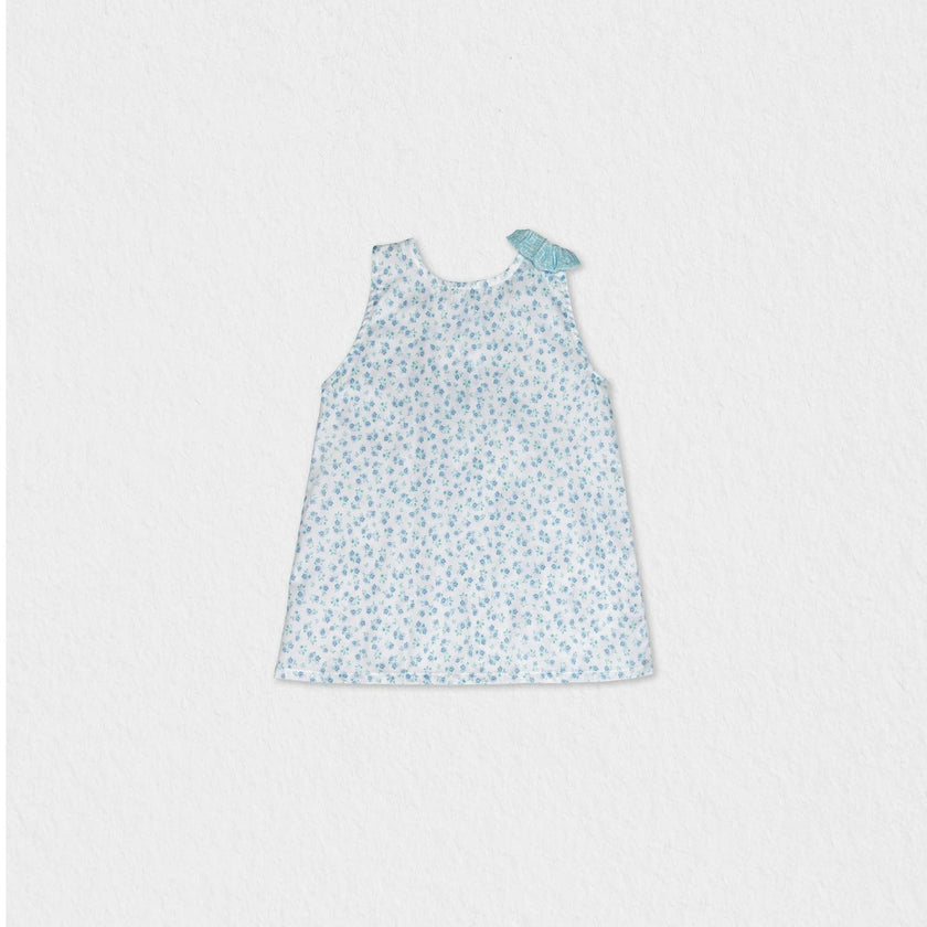 Fleur Girl Blouse Sleeveless, Flowery Aqua Blue
