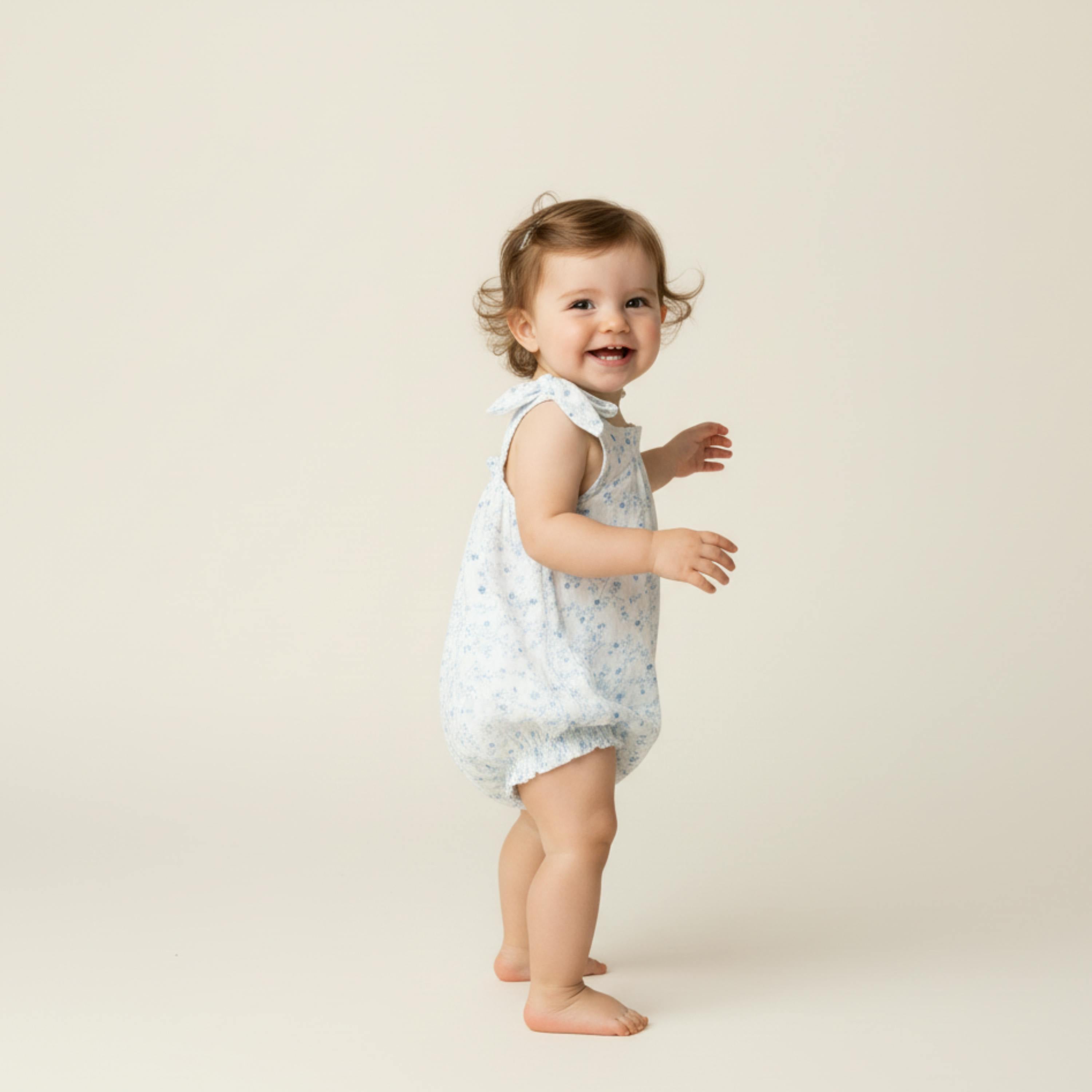 Organic  Tie Shoulder Bubble Romper - Ivy Floral